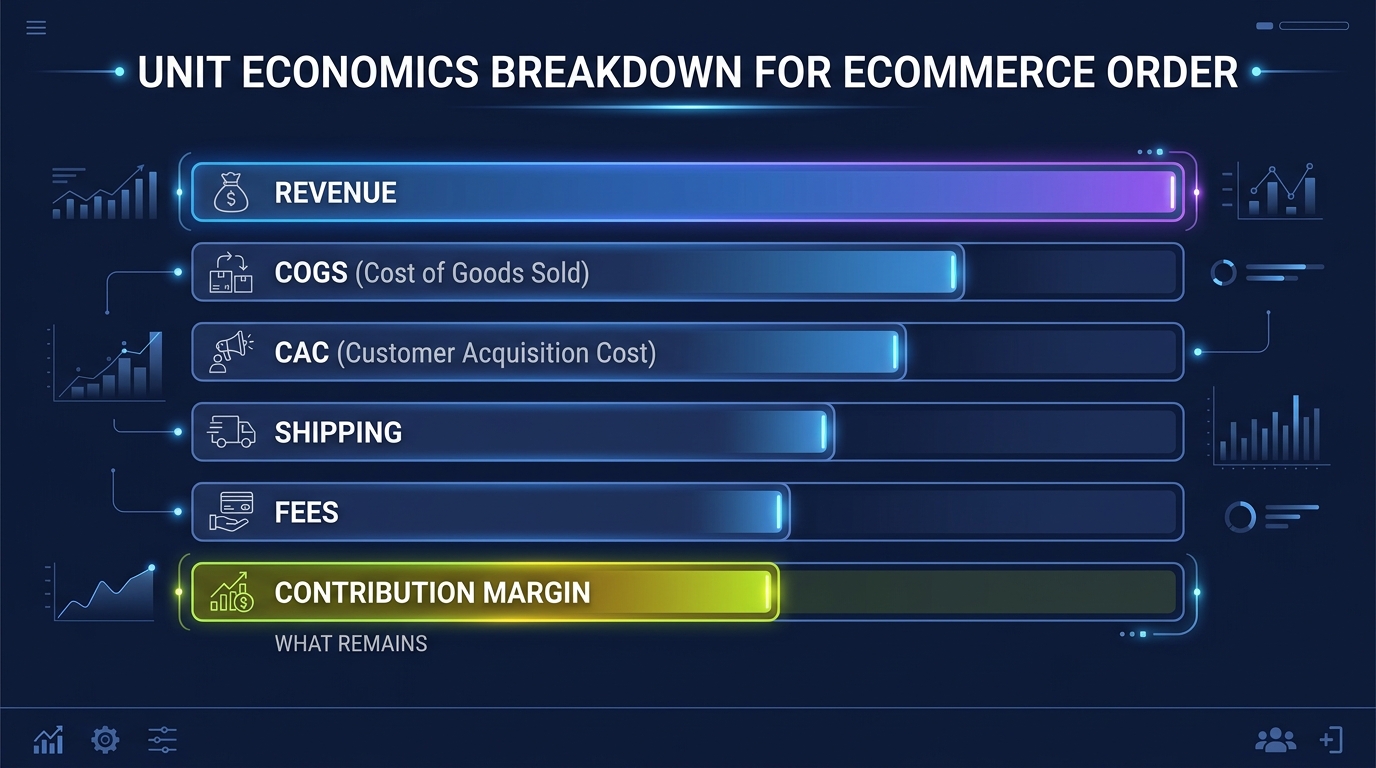 Simple breakdown of unit economics per order for ecommerce with 6 key numbers every Shopify founder should track